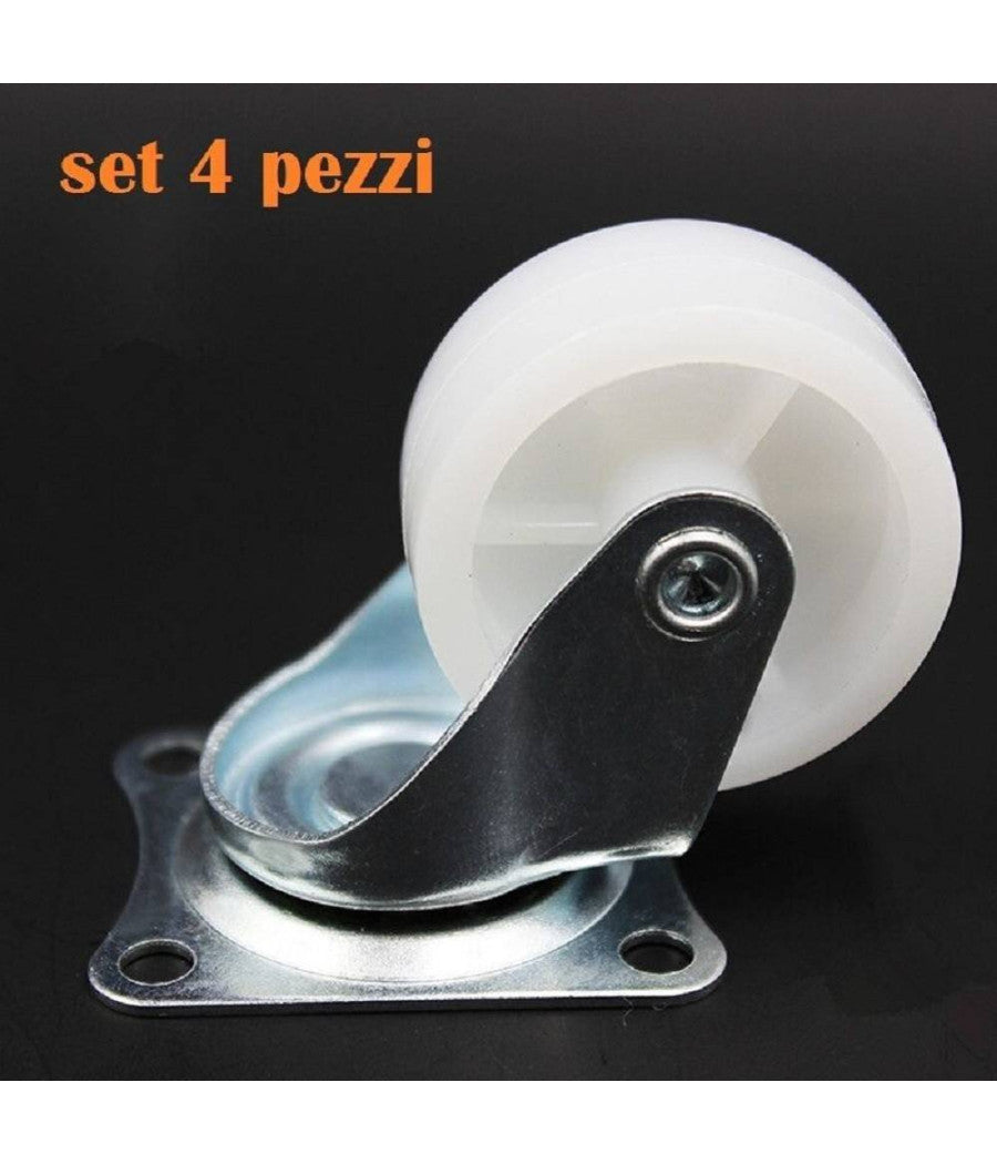 Set 4 Ruota Ricambio Rotella Carrello Mobili Staffa Girevole Nylon 30 Mm         