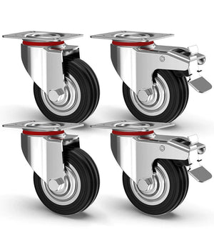 Set 4 Ruote Piroettanti Per Carichi Pesanti Girevole 360° Con Freno 125x80x100mm         