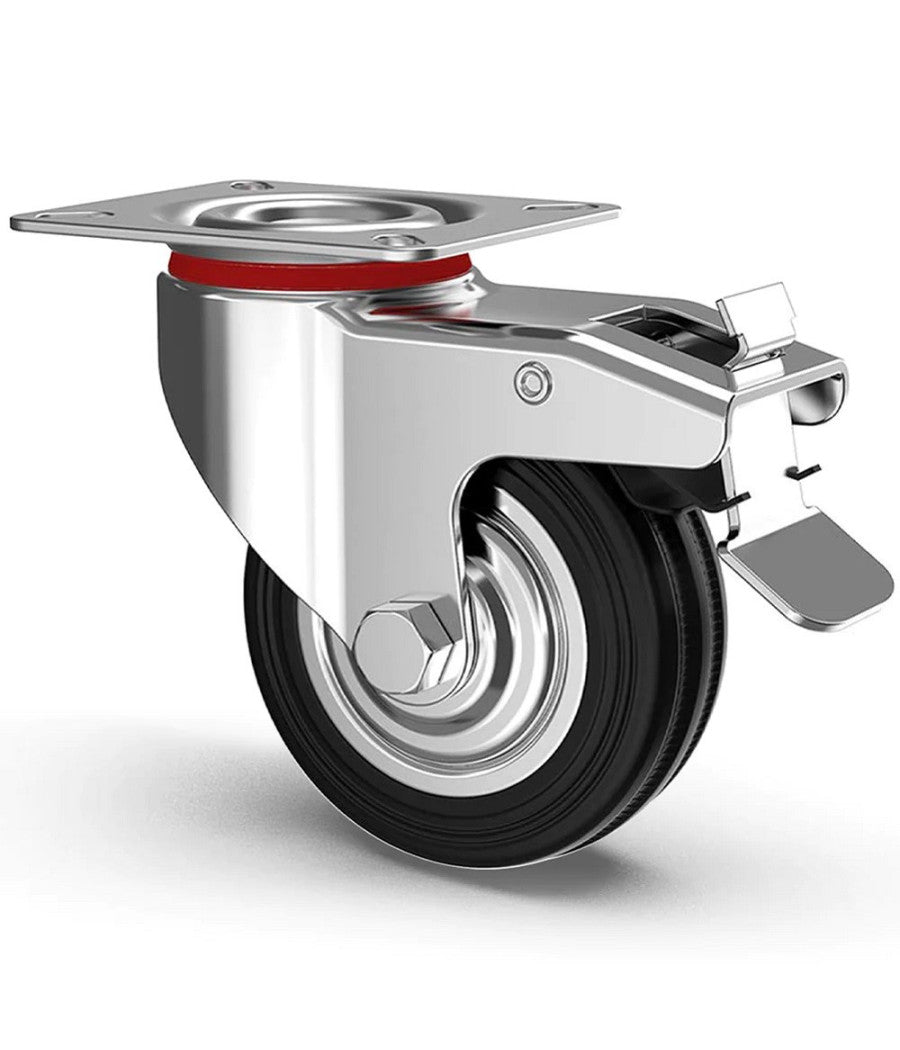 Set 4 Ruote Piroettanti Per Carichi Pesanti Girevole 360° Con Freno 125x80x100mm         