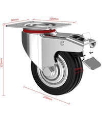 Set 4 Ruote Piroettanti Per Carichi Pesanti Girevole 360° Con Freno 80x63x H90mm         
