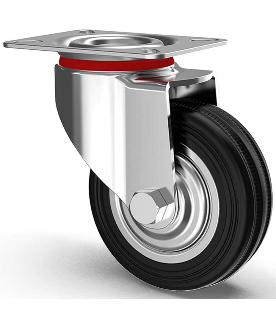 Set 4 Ruote Piroettanti Per Carichi Pesanti Girevole 360° Con Freno 80x63x H90mm         