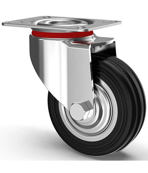 Set 4 Ruote Piroettanti Per Carichi Pesanti Girevole 360° Con Freno 80x63x H90mm         