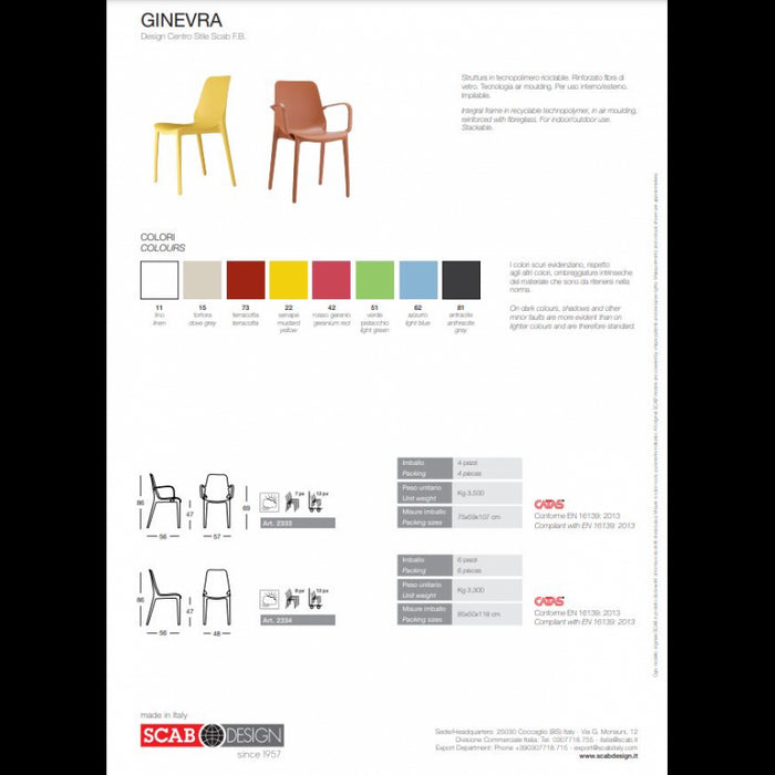 SET 4 SEDIE GINEVRA TECNOPOLIMERO CON BRACCIOLI SCAB DESIGN - Lino 11
