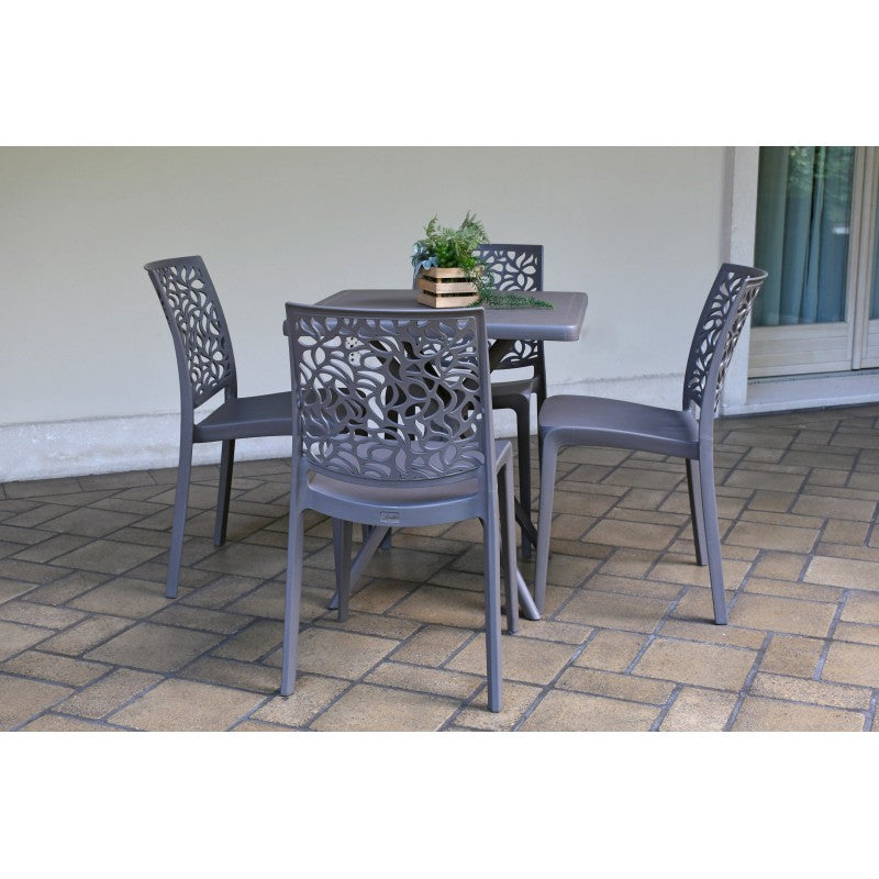 Set 4 Sedie in Resina Monoblocco "London Stone" By Flow Grigio Chiaro