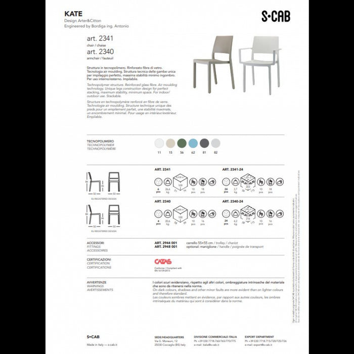 SET 4 SEDIE KATE CON BRACCIOLI TECNOPOLIMERO SCAB DESIGN - Lino 11