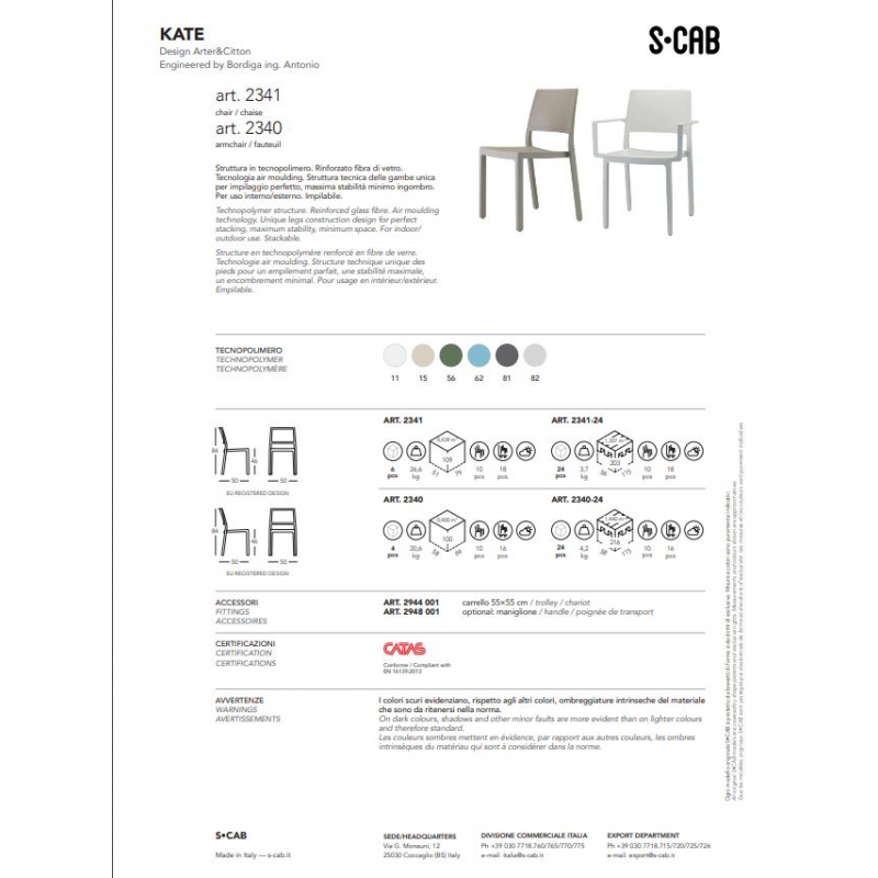 SET 4 SEDIE KATE CON BRACCIOLI TECNOPOLIMERO SCAB DESIGN - Tortora 15