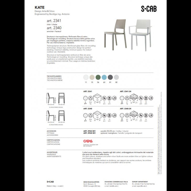 SET 4 SEDIE KATE CON BRACCIOLI TECNOPOLIMERO SCAB DESIGN - Grigio chiaro 82