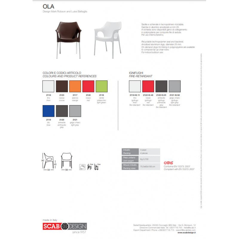 SET 4 SEDIE OLA TECNOPOLIMERO SCAB DESIGN MADE IN ITALY - Blu 60