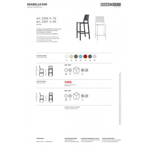 SET 4 SGABELLI EMI TECNOPOLIMERO HT 65CM MADE IN ITALY SCAB DESIGN - Azzurro 62