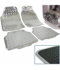 Set 4 Tappetini Tappeti Auto Universali Sportivi Silver Gomma Effetto Metallo         