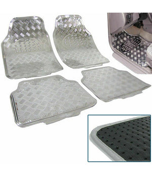 Set 4 Tappetini Tappeti Auto Universali Sportivi Silver Gomma Effetto Metallo         