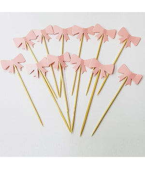 Set 24 Pezzi Stuzzicadenti Fiocco Rosa Per Cupcake Per Festa Aperitivo Snack         