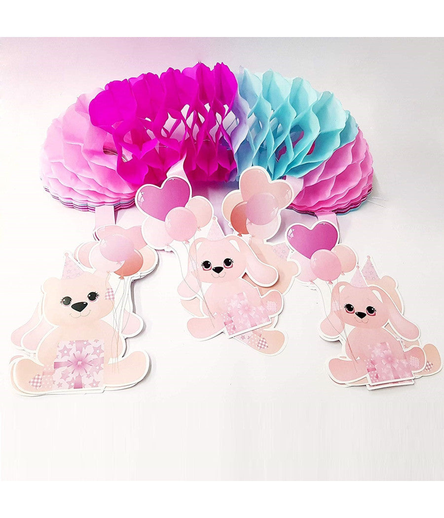 Festone Con Pendente Animali Colore Rosa Azzurro 4 Metri Orsetti In Carta Festa         