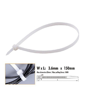 Set 40 Pz Fascette Cavi Cavo Bianco Stringenti In Plastica Nylon 3.6x150mm 92365         