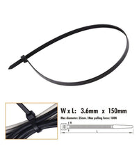 Set 40 Pz Fascette Cavi Cavo Nero Stringenti In Plastica Nylon 3.6x150 Mm 92380         