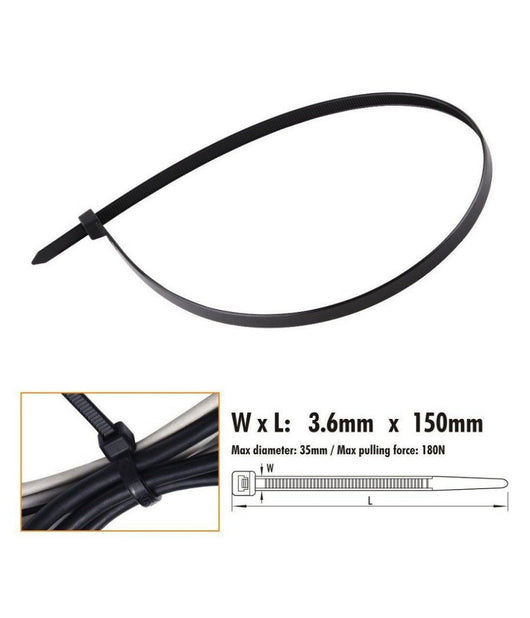 Set 40 Pz Fascette Cavi Cavo Nero Stringenti In Plastica Nylon 3.6x150 Mm 92380         