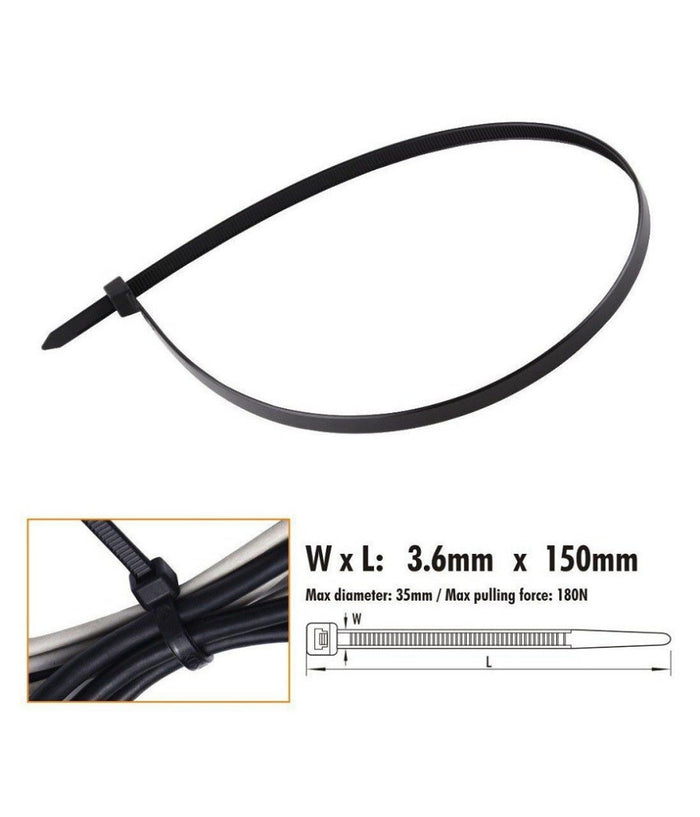 Set 40 Pz Fascette Cavi Cavo Nero Stringenti In Plastica Nylon 3.6x150 Mm 92380         