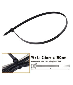 Set 40 Pz Fascette Cavi Cavo Nero Stringenti In Plastica Nylon 3.6x200 Mm 92381         