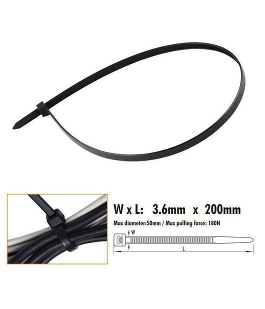 Set 40 Pz Fascette Cavi Cavo Nero Stringenti In Plastica Nylon 3.6x200 Mm 92381         