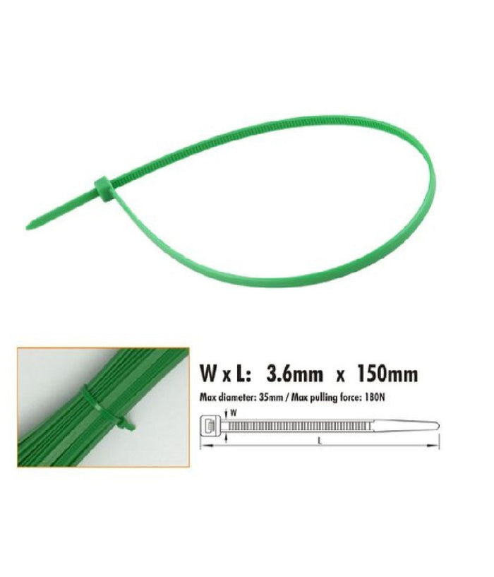 Set 40 Pz Fascette Cavi Cavo Verde Stringenti In Plastica Nylon 3.6x150mm 92394         