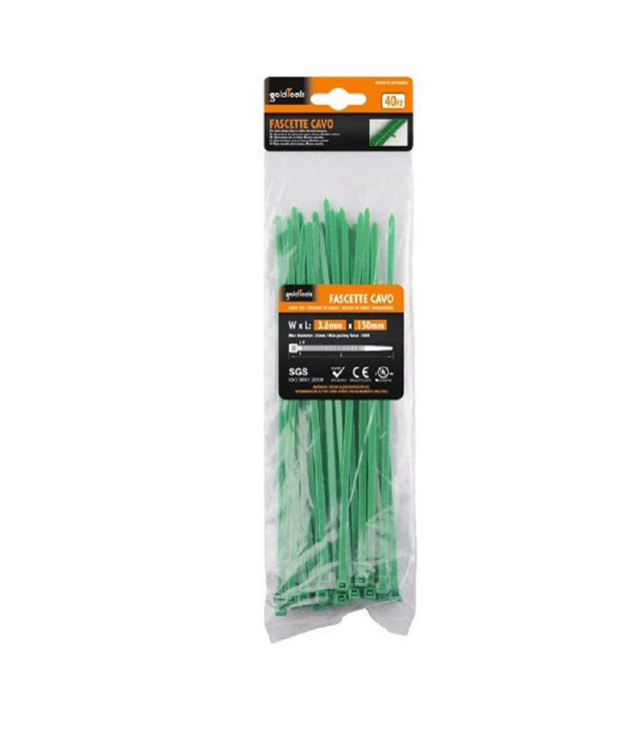 Set 40 Pz Fascette Cavi Cavo Verde Stringenti In Plastica Nylon 3.6x150mm 92394         