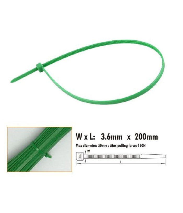 Set 40 Pz Fascette Cavi Cavo Verde Stringenti In Plastica Nylon 3.6x200mm 92395         