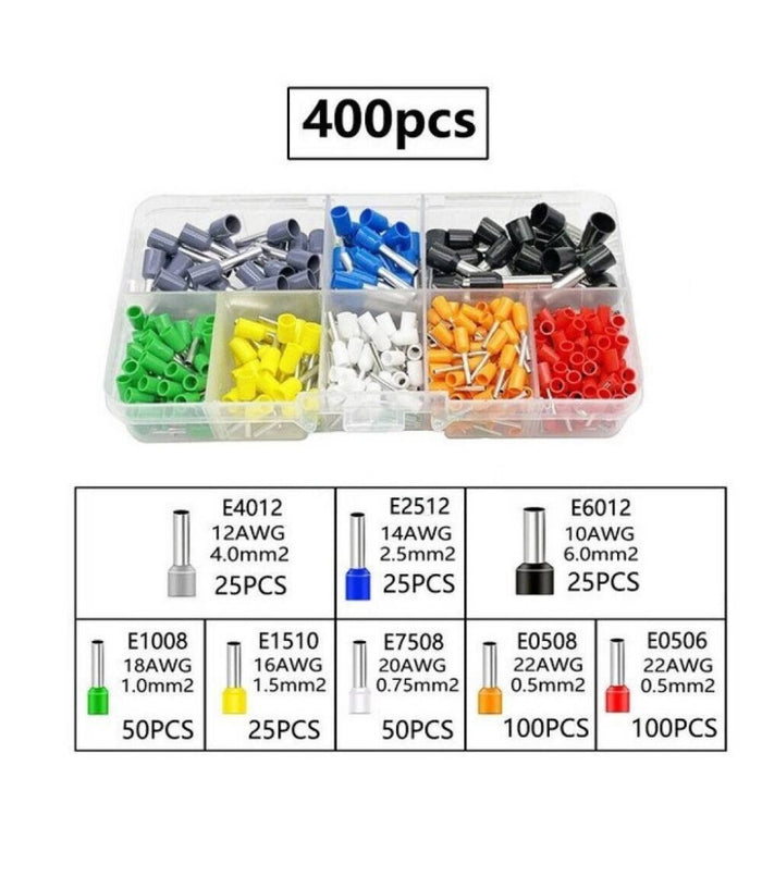 Set 400 Terminali Crimpare Connettori Capicorda Elettrici Puntali Isolati 07427         