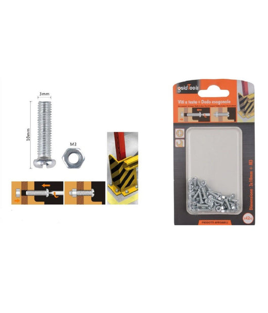 Set 42pz Viti Vite Testa A Croce Tonda 3 X 10mm Con Dadi Dado Esagonale M3 90951         