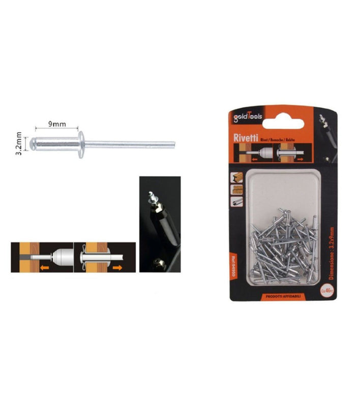 Set 46 Pz Rivetti Rivetto 3.2x9mm Accessori Bricolage Ferramenta Fai Da Te 94950         