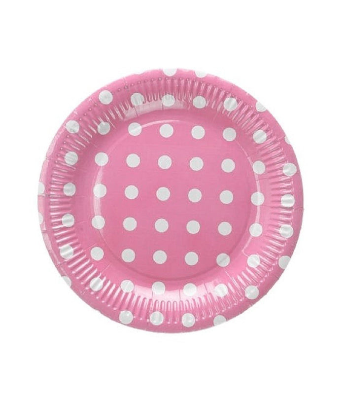 Set 48 Pezzi Piatti Carta 23 Cm Rosa Pois Matrimonio Nascita Battesimo Feste         