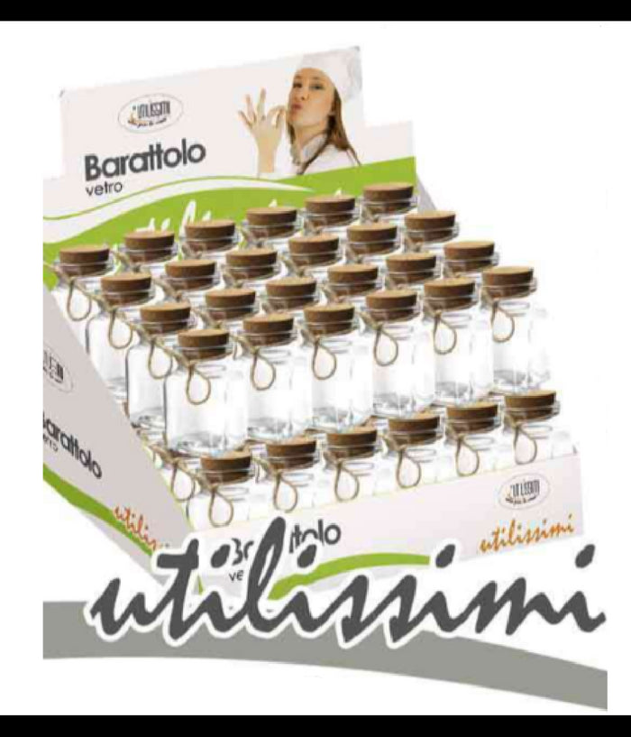 Set 48 Pz Barattolo Barattolino Tappo Sughero Bomboniera In Vetro 4x5cm 715778         