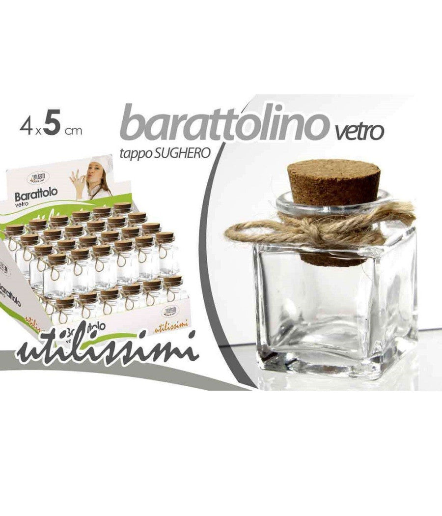 Set 48 Pz Barattolo Barattolino Tappo Sughero Bomboniera In Vetro 4x5cm 715778         