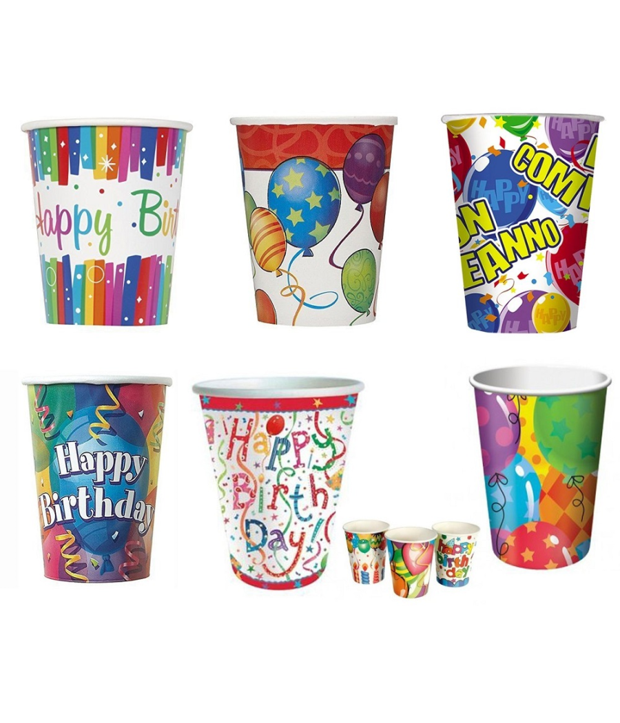 Set 48pz Bicchieri Di Carta Per Feste Happy Birthday Usa E Getta Compleanno Party         
