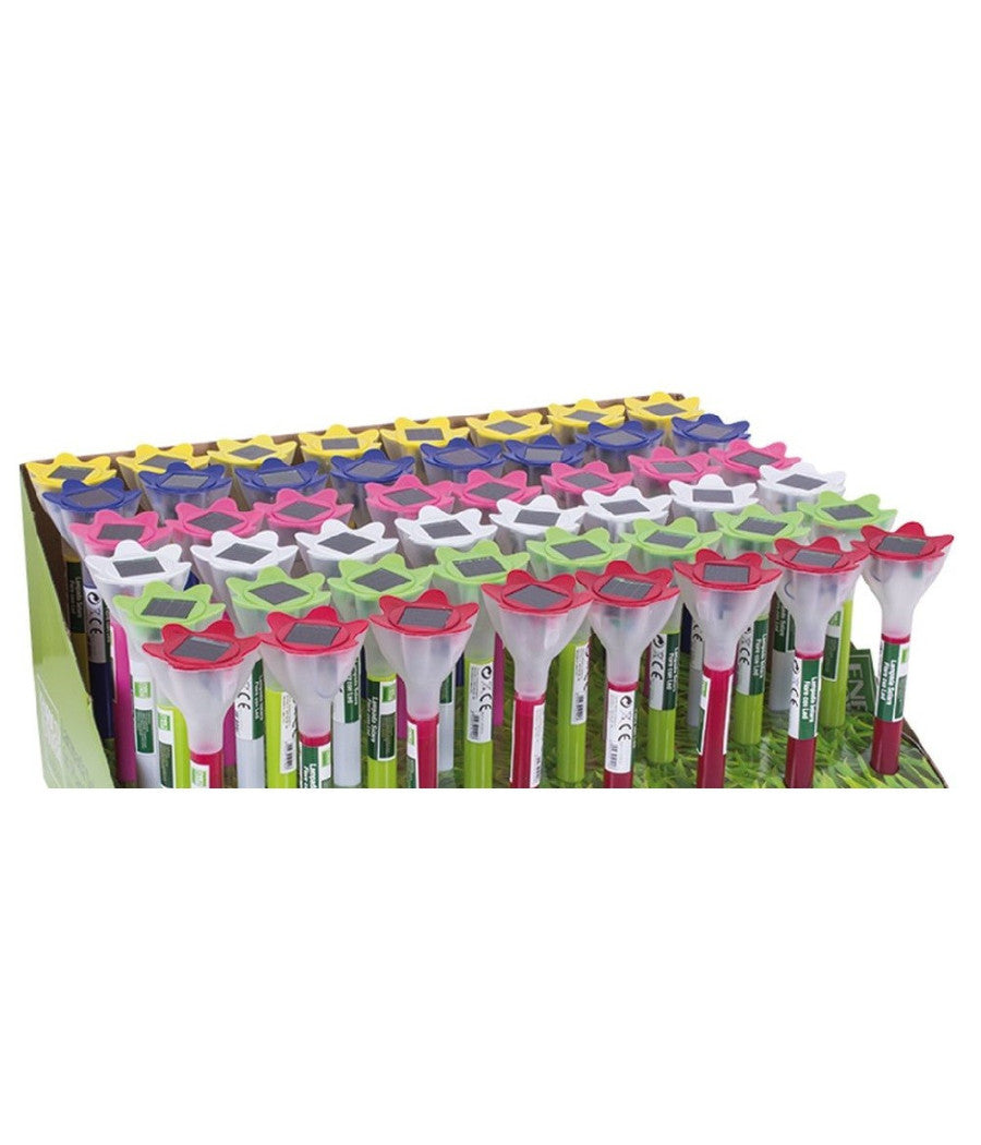 Set 48pz Lampada Solare A Forma Di Fiore Led In Plastica 6x30cm 6 Colori 4125012         