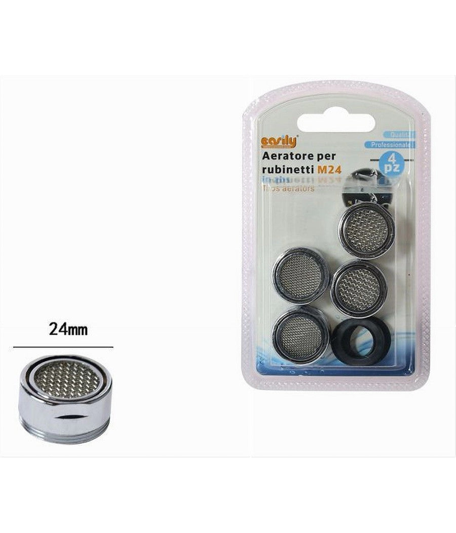 Set 4pezzi Aeratore 24mm Per Rubinetto M24 In Abs Filtro Acqua Guarnizioni 59035         