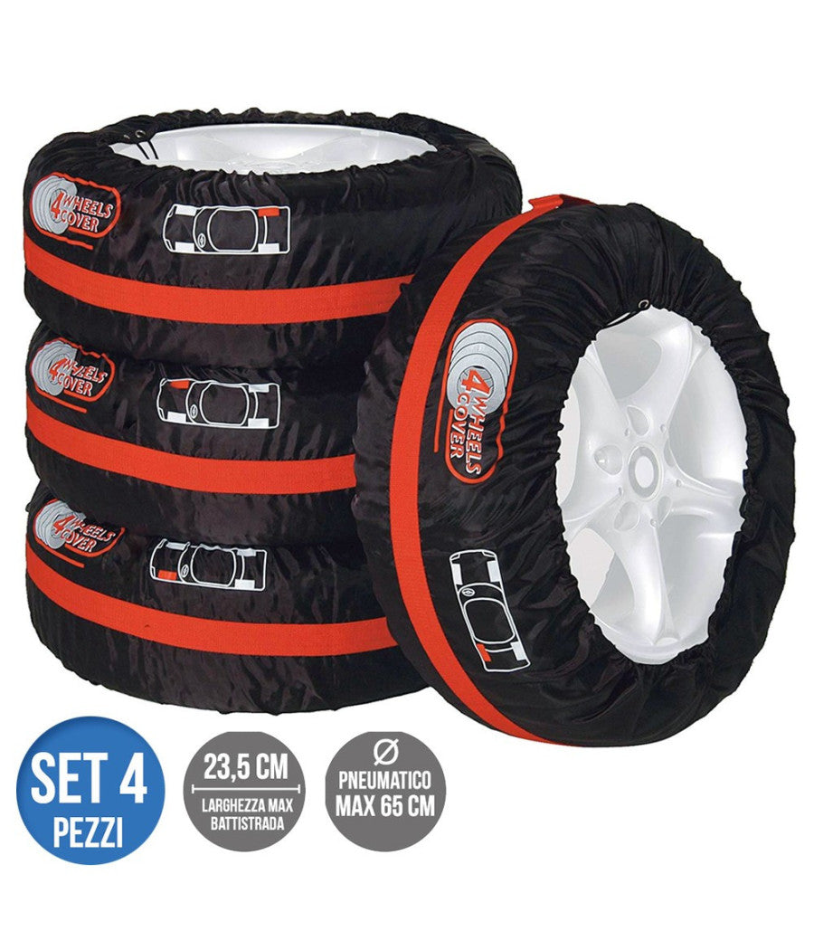 Set 4pz Borsa Custodia Protezione Pneumatici Auto Cover Storage Gomme Ruote 65cm         