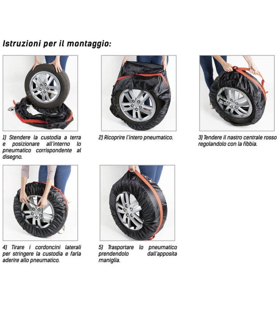 Set 4pz Borsa Custodia Protezione Pneumatici Auto Cover Storage Gomme Ruote 65cm         