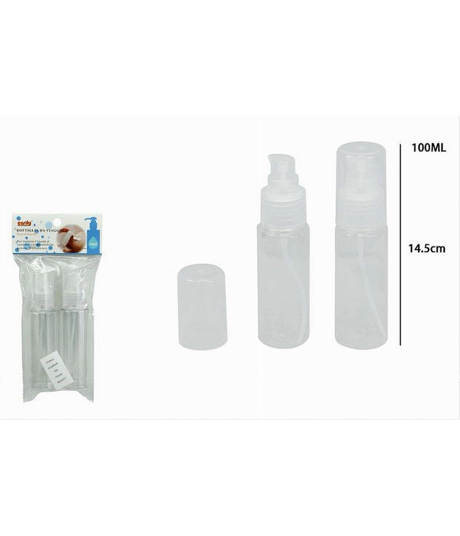 Set 4pz Bottiglia Viaggi Vuota Trasparente 100ml Dispenser Pompa Per Crema 79396         