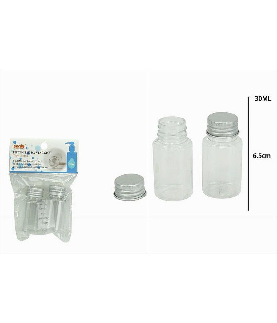 Set 4pz Bottiglia Viaggio Contenitori Vuoti Ricaricabili Tappo A Vite 30ml 79382         