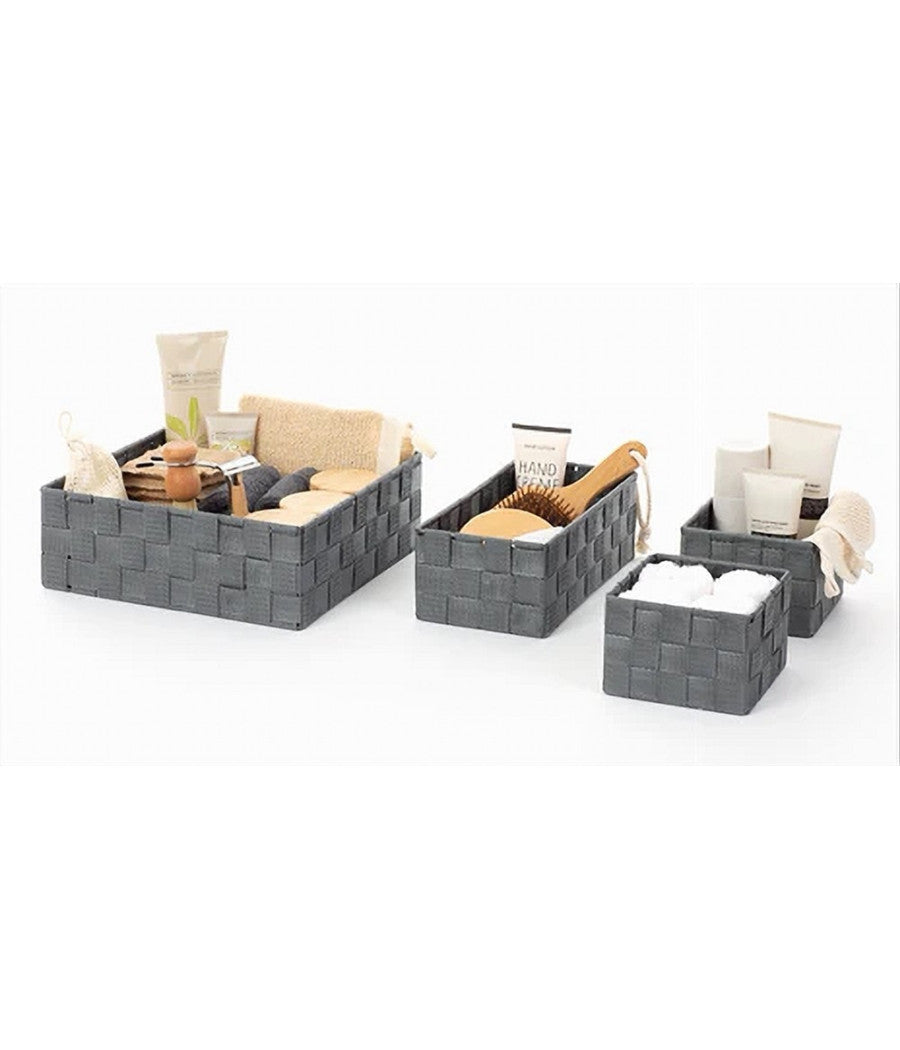 Set 4pz Contenitori Grigio Scuro Scatola In Tessuto Organizer Portaoggetti 79145         