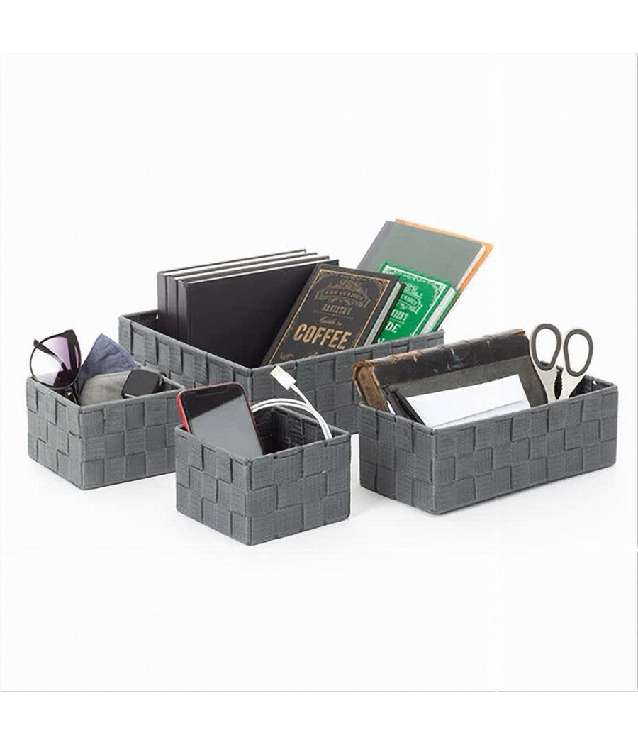 Set 4pz Contenitori Grigio Scuro Scatola In Tessuto Organizer Portaoggetti 79145         