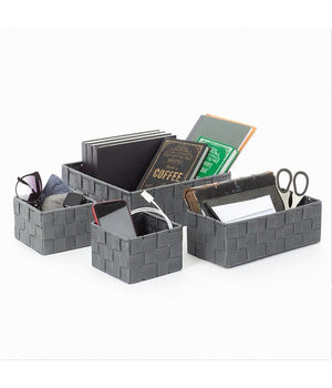 Set 4pz Contenitori Grigio Scuro Scatola In Tessuto Organizer Portaoggetti 79145         