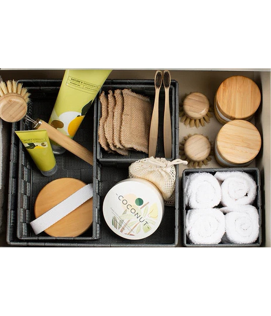 Set 4pz Contenitori Grigio Scuro Scatola In Tessuto Organizer Portaoggetti 79145         