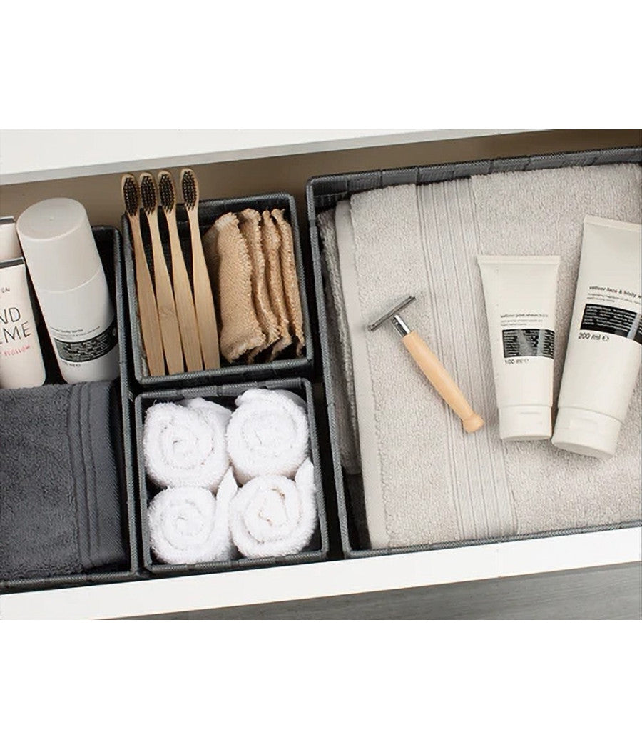 Set 4pz Contenitori Grigio Scuro Scatola In Tessuto Organizer Portaoggetti 79145         