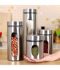 Set 4pz Contenitori Per Alimenti In Acciaio Per Tè Caffè Spezie Biscotti Zucchero         