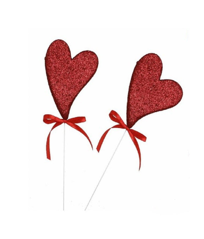Set 4pz Cuori Polistirolo Glitterati Spillone Con Stand 10cm San Valentino 68317         