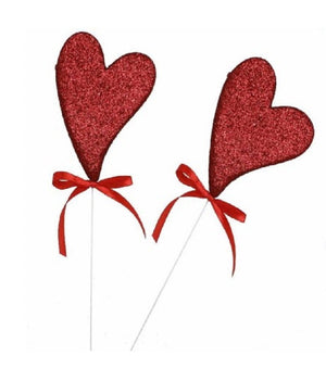 Set 4pz Cuori Polistirolo Glitterati Spillone Con Stand 10cm San Valentino 68317         