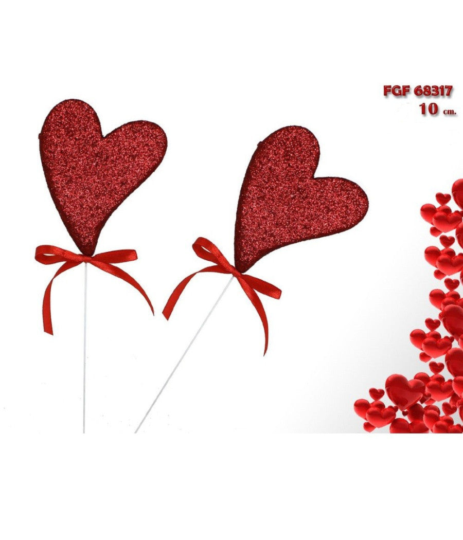 Set 4pz Cuori Polistirolo Glitterati Spillone Con Stand 10cm San Valentino 68317         
