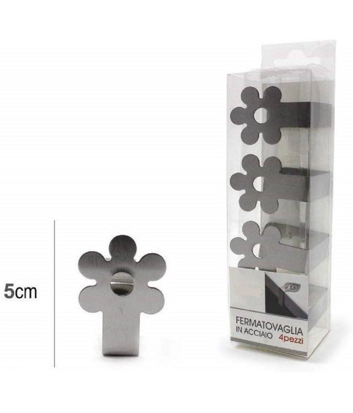 Set 4pz Ferma Tovaglia Fermatovaglia Tavola Plastica Acciaio Fiore Clip Gancio Casa         