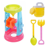 Trade Shop - Set 4pz Gioco Sabbia Spiaggia Con Innaffiatoio Mulino Paletta Rastello 26x16cm 258269 -